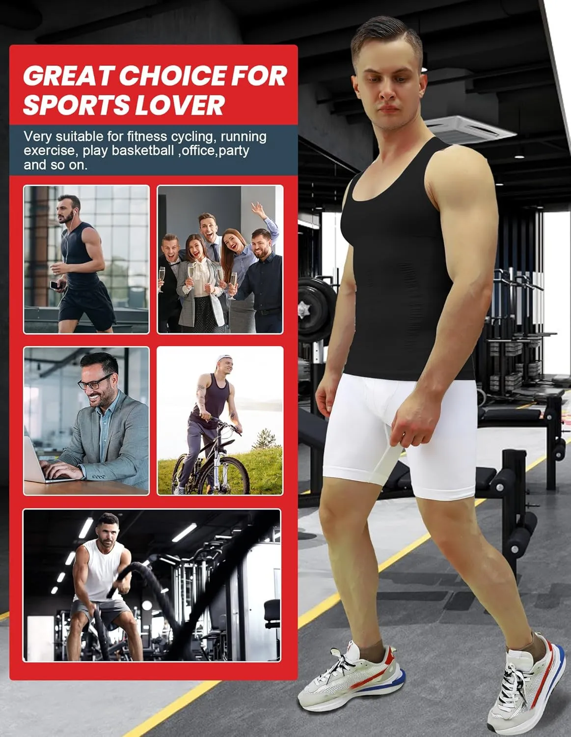 1/2/3 Pack Shaper Slimming Tank Top Athletic Compression Shirt with Sleeveless Undershirts for Men
