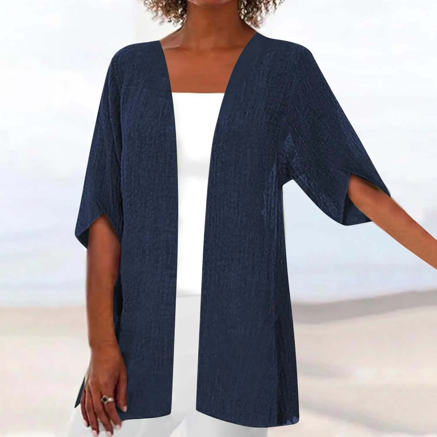 2025 Lightweight Cardigans for Women Summer Casual Half Sleeve Kimono Loose Open Front Blouse Top Plus Size Outfits