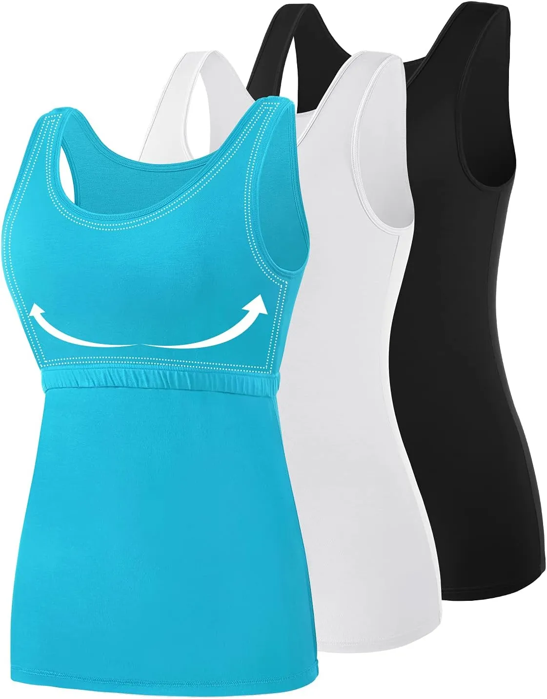 AMVELOP Tank Tops for Women Built in Bra Cotton Shelf Bra Tanks Layering Undershirts 2-3 Pack