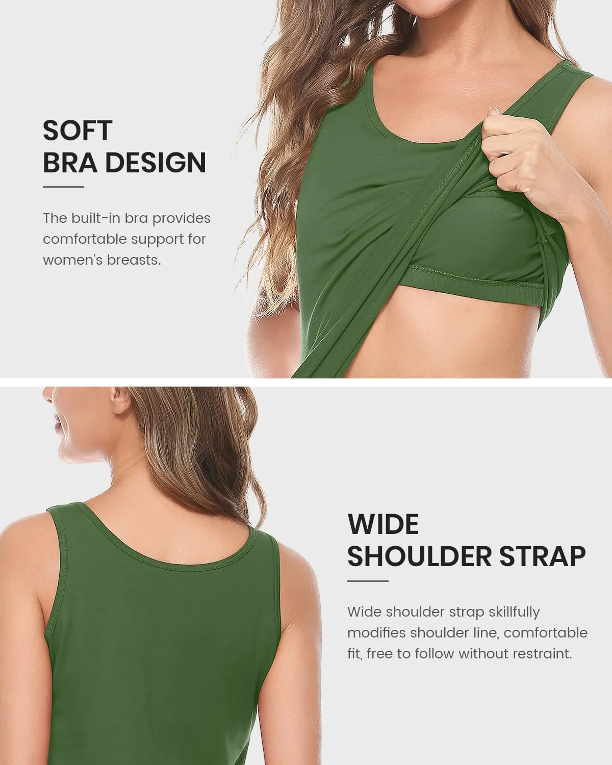 AMVELOP Tank Tops for Women Built in Bra Cotton Shelf Bra Tanks Layering Undershirts 2-3 Pack