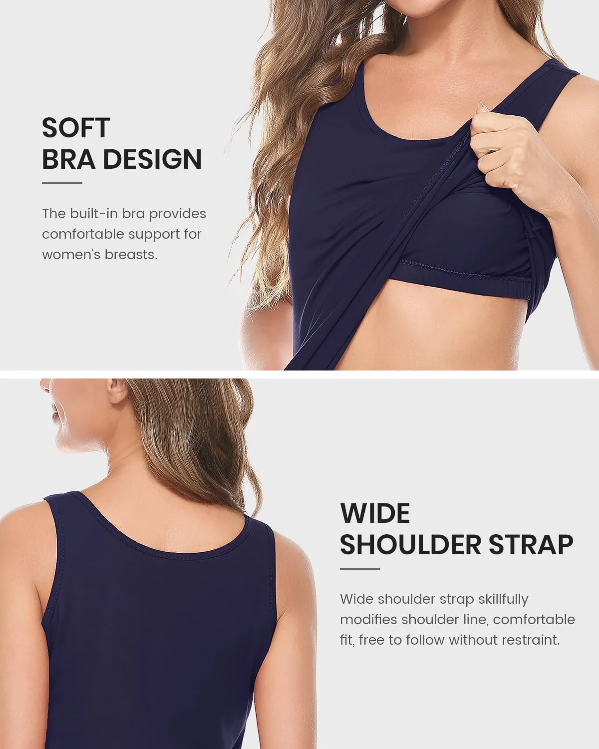 AMVELOP Tank Tops for Women Built in Bra Cotton Shelf Bra Tanks Layering Undershirts 2-3 Pack