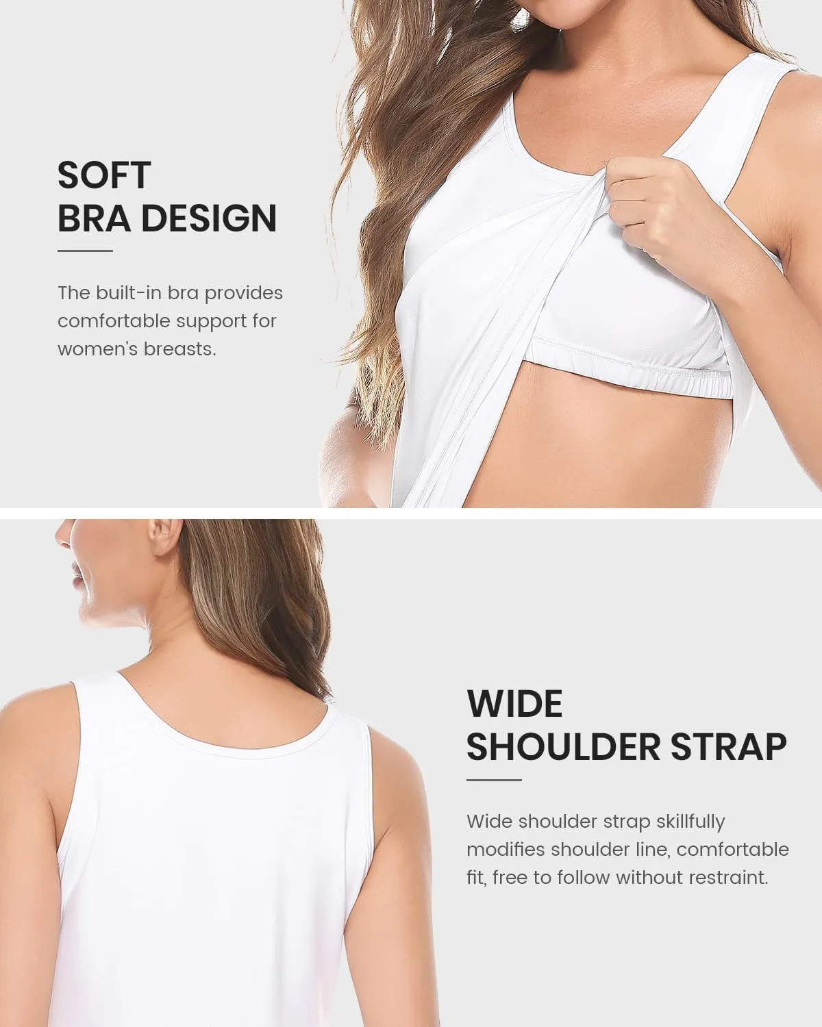 AMVELOP Tank Tops for Women Built in Bra Cotton Shelf Bra Tanks Layering Undershirts 2-3 Pack