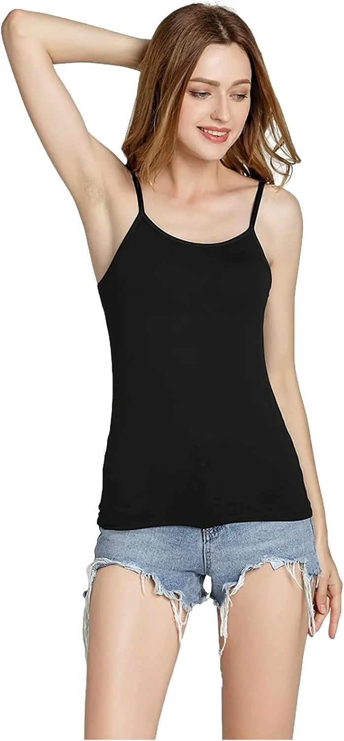 ANUFER Womens 3 Pieces Basic Camisole Adjustable Strap Vest Tank Tops with Built-in Shelf Bra Stretch Undershirts