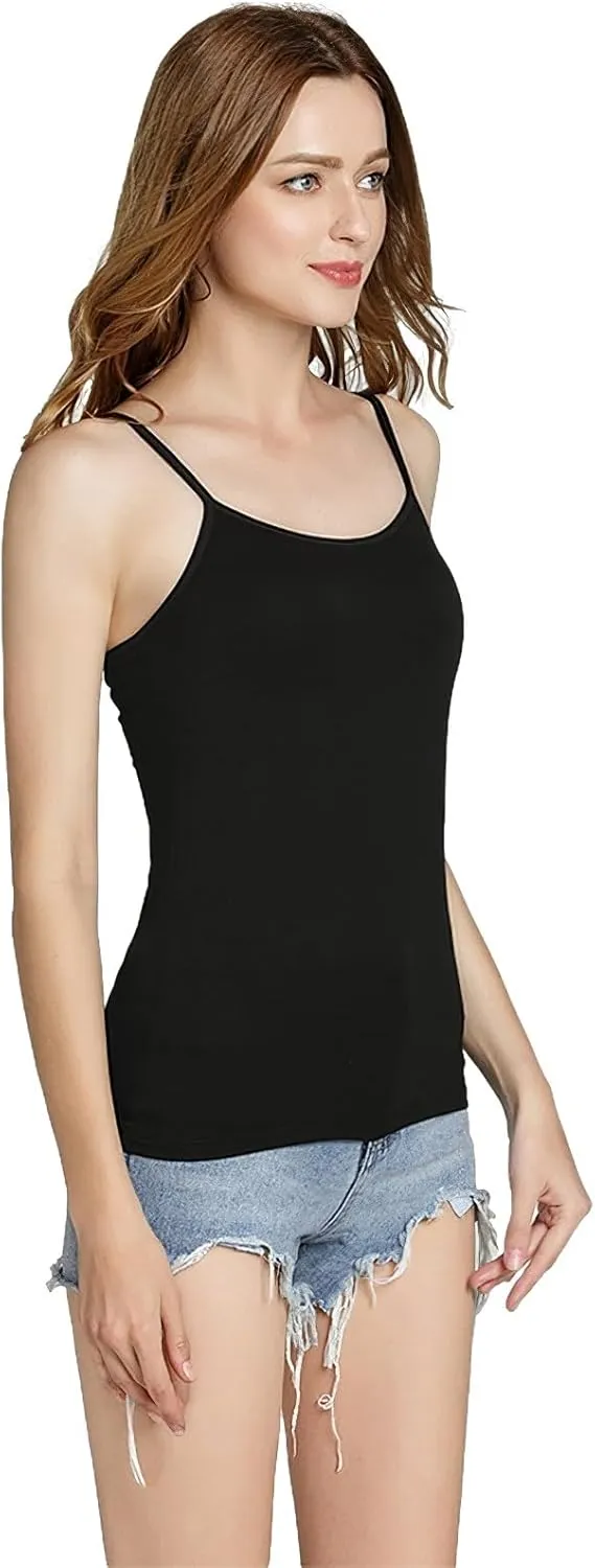 ANUFER Womens 3 Pieces Basic Camisole Adjustable Strap Vest Tank Tops with Built-in Shelf Bra Stretch Undershirts