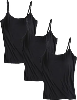 ANUFER Womens 3 Pieces Basic Camisole Adjustable Strap Vest Tank Tops with Built-in Shelf Bra Stretch Undershirts