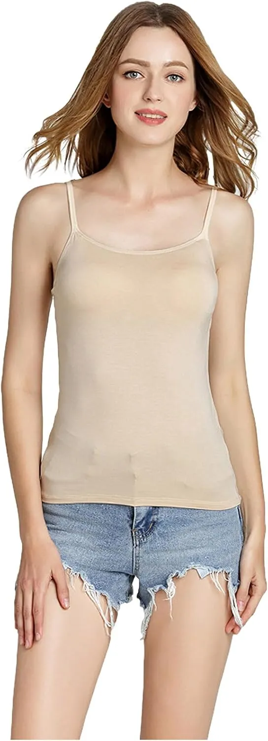 ANUFER Womens 3 Pieces Basic Camisole Adjustable Strap Vest Tank Tops with Built-in Shelf Bra Stretch Undershirts