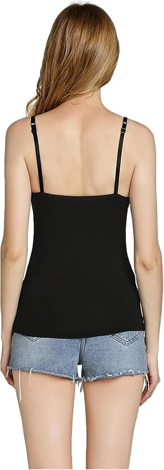 ANUFER Womens 3 Pieces Basic Camisole Adjustable Strap Vest Tank Tops with Built-in Shelf Bra Stretch Undershirts