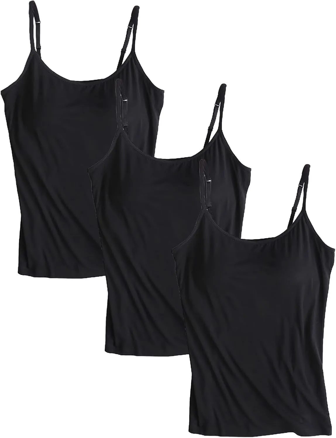 ANUFER Womens 3 Pieces Basic Camisole Adjustable Strap Vest Tank Tops with Built-in Shelf Bra Stretch Undershirts