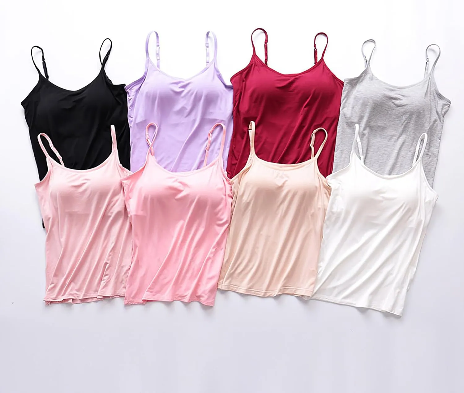 ANUFER Womens 3 Pieces Basic Camisole Adjustable Strap Vest Tank Tops with Built-in Shelf Bra Stretch Undershirts