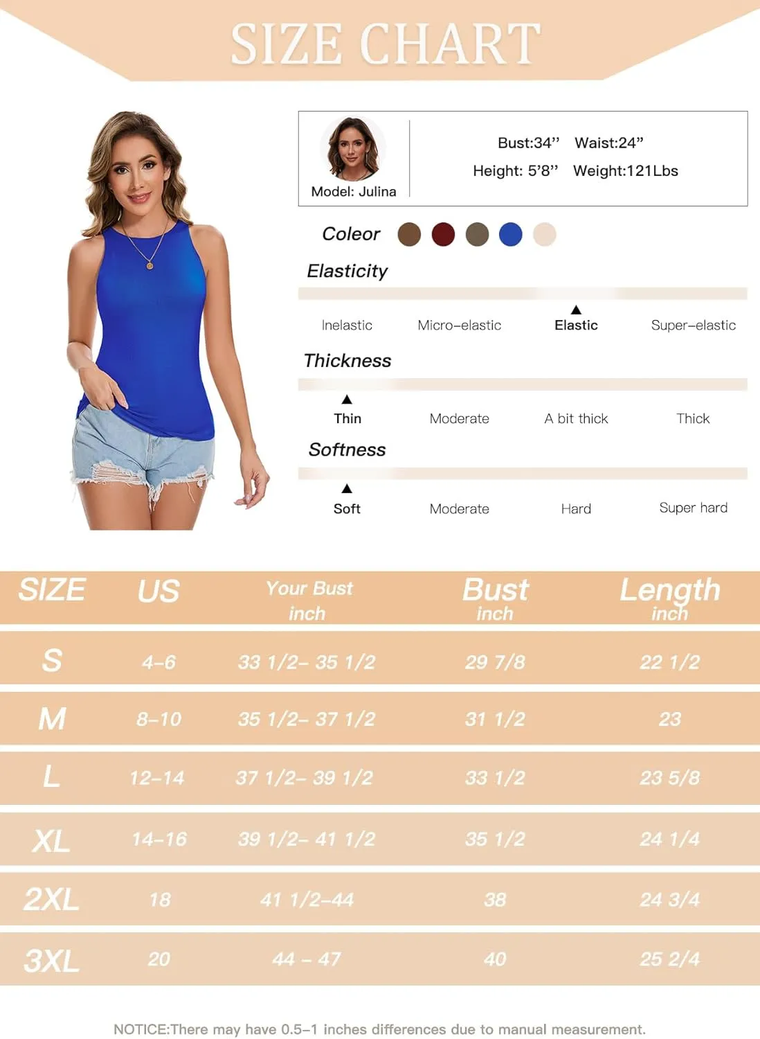 ANYFITTING Built in Bra Tank Tops for Women Sleeveless High Neck Fitted Shirts Summer Spring Basic Undershirts