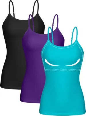 ATTRACO Women 3 Pack Cotton Camisoles wtih Shelf Bra Adjustable Spaghetti Strap Tank Tops