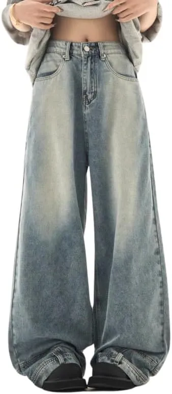 Baggy Jeans for Women Men Ripped Straight Leg Pants High Waisted Distressed Jeans Y2K Grunge Summer Clothes.
