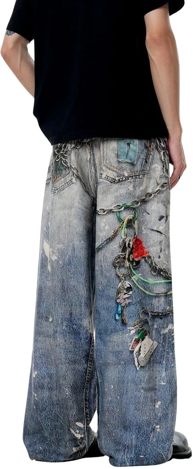 Baggy Jeans for Women Men Ripped Straight Leg Pants High Waisted Distressed Jeans Y2K Grunge Summer Clothes.