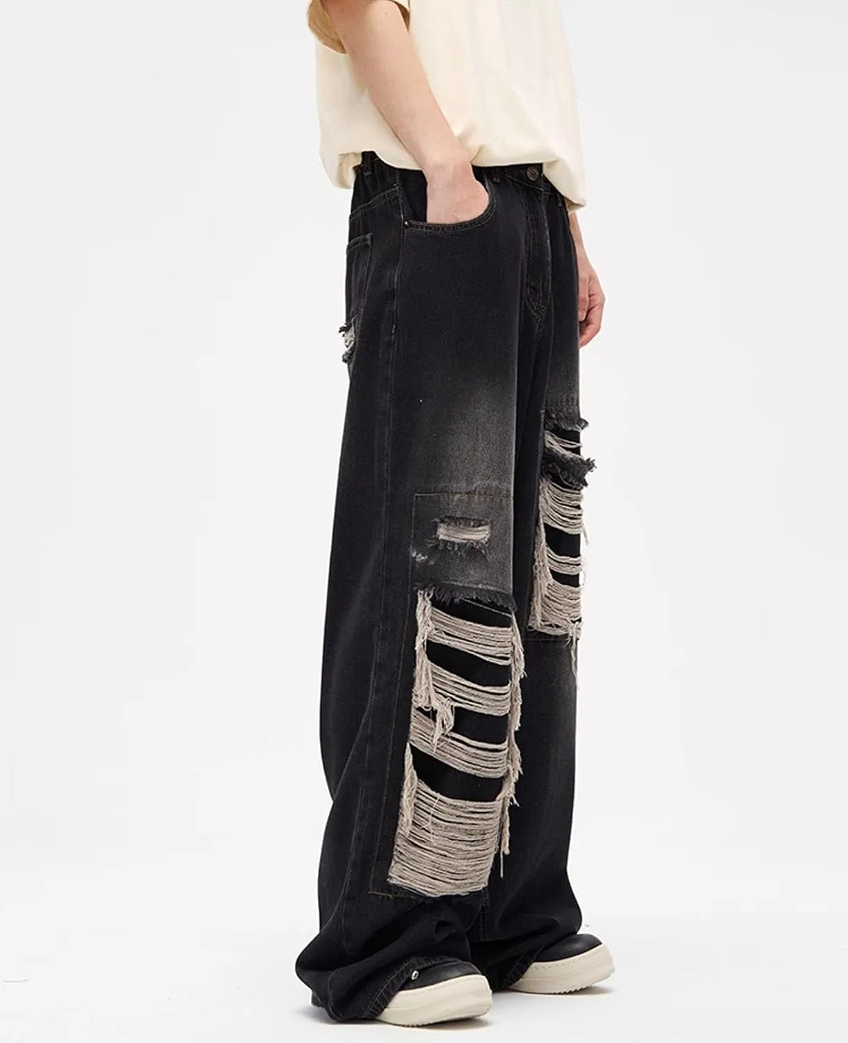 Baggy Jeans for Women Men Ripped Straight Leg Pants High Waisted Distressed Jeans Y2K Grunge Summer Clothes.