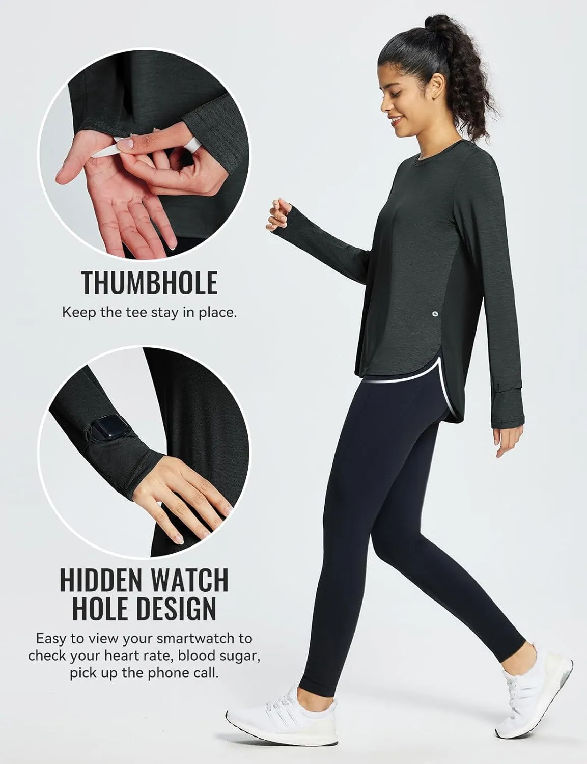baleaf Long Sleeve Workout Tops for Women Running Athletic Shirts Active Quick Dry Lightweight Moisture Wicking