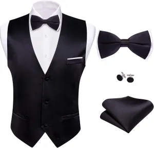 Barry.Wang Mens Suit Vest Bow Tie Set 4PCS Formal V-neck Slim Fit Casual Solid Color Waistcoat Wedding Party Tuxedo