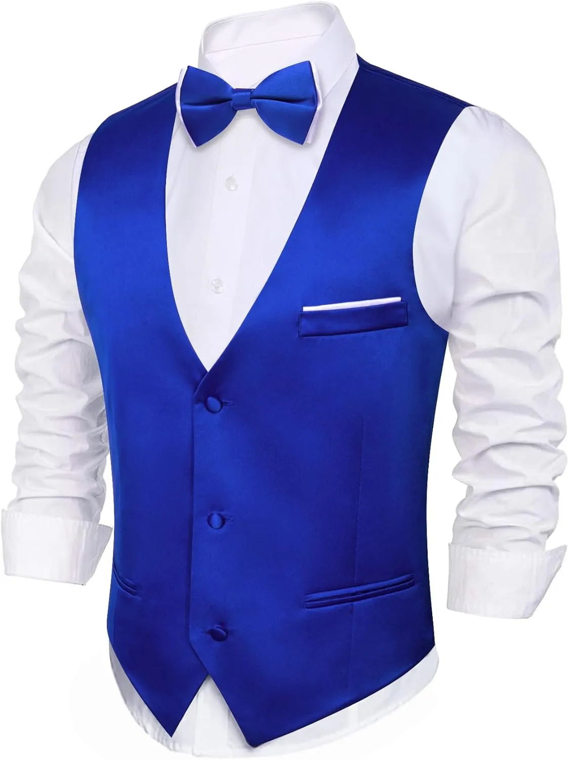 Barry.Wang Mens Suit Vest Bow Tie Set 4PCS Formal V-neck Slim Fit Casual Solid Color Waistcoat Wedding Party Tuxedo