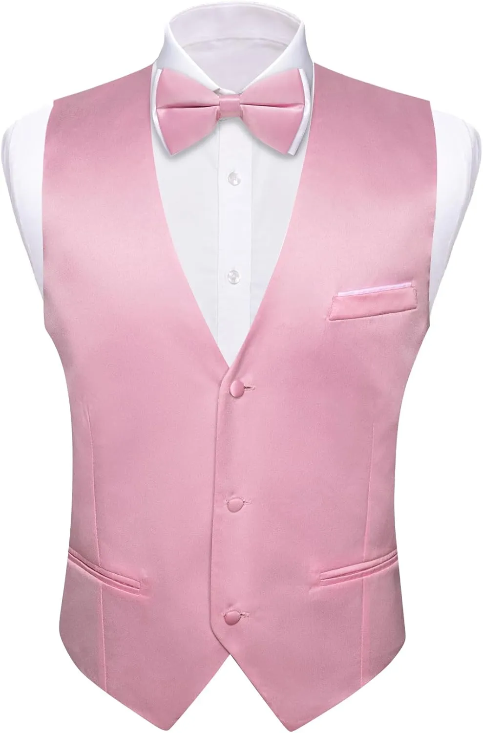 Barry.Wang Mens Suit Vest Bow Tie Set 4PCS Formal V-neck Slim Fit Casual Solid Color Waistcoat Wedding Party Tuxedo