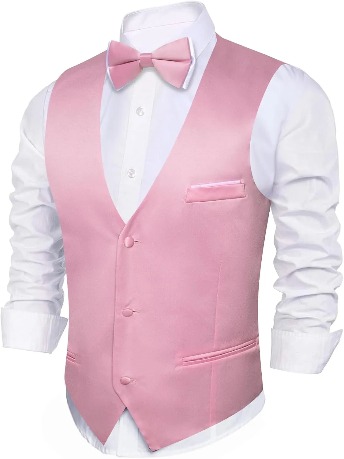 Barry.Wang Mens Suit Vest Bow Tie Set 4PCS Formal V-neck Slim Fit Casual Solid Color Waistcoat Wedding Party Tuxedo