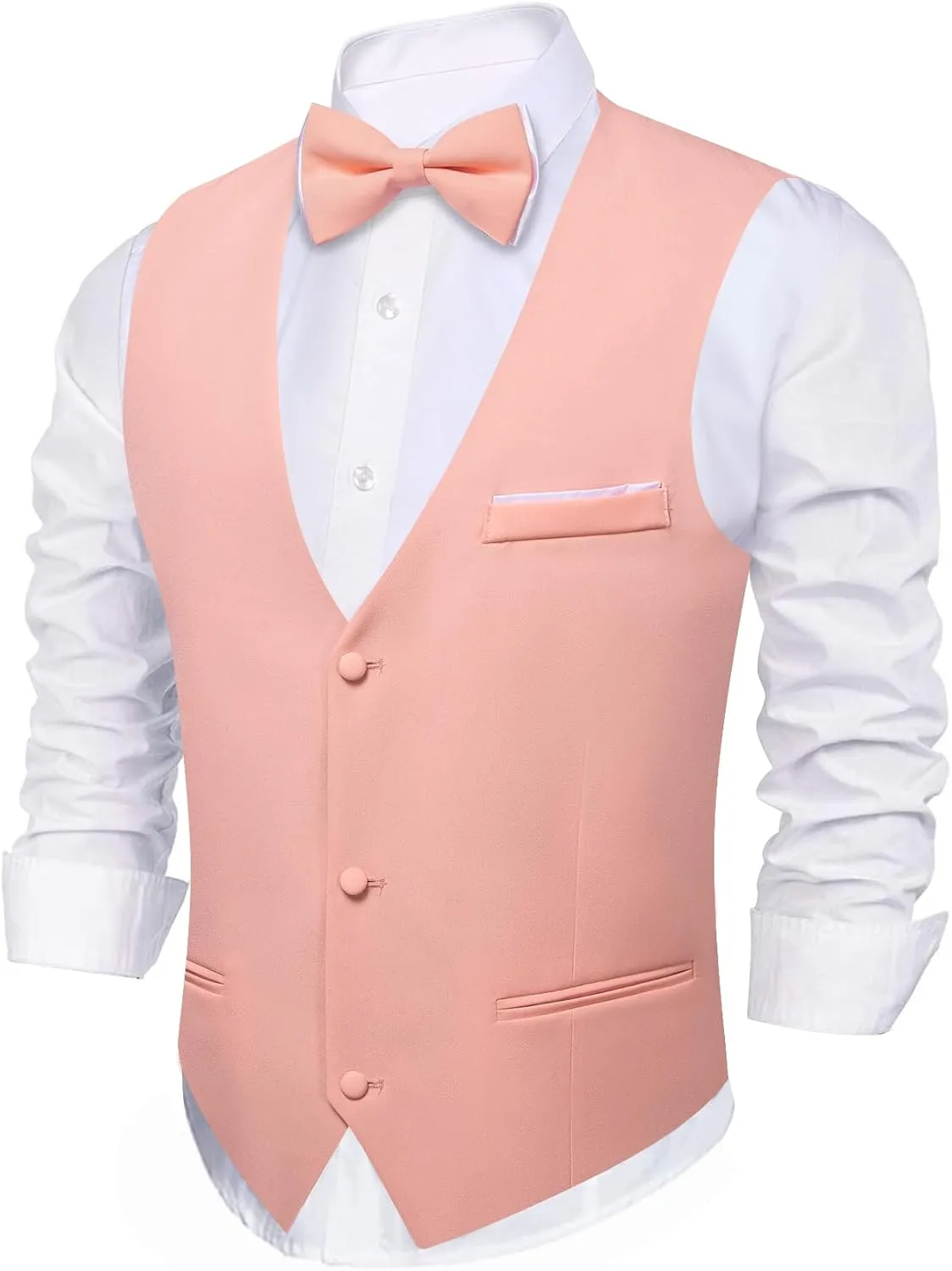 Barry.Wang Mens Suit Vest Bow Tie Set 4PCS Formal V-neck Slim Fit Casual Solid Color Waistcoat Wedding Party Tuxedo