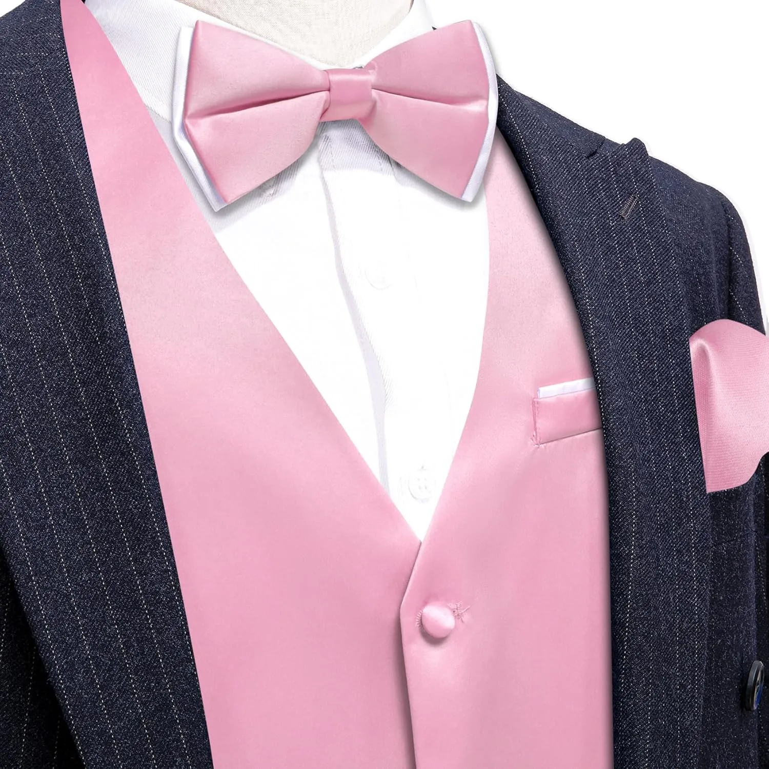 Barry.Wang Mens Suit Vest Bow Tie Set 4PCS Formal V-neck Slim Fit Casual Solid Color Waistcoat Wedding Party Tuxedo