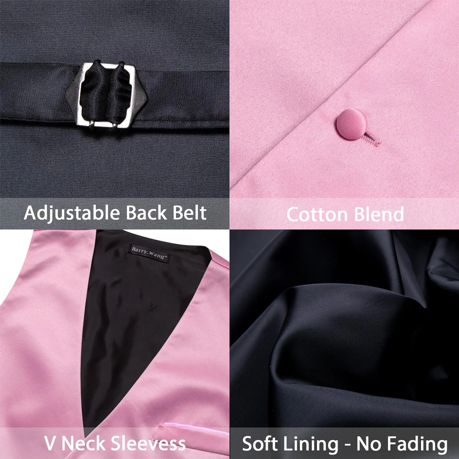 Barry.Wang Mens Suit Vest Bow Tie Set 4PCS Formal V-neck Slim Fit Casual Solid Color Waistcoat Wedding Party Tuxedo
