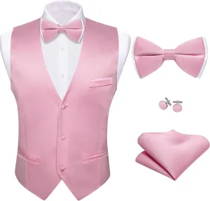 Barry.Wang Mens Suit Vest Bow Tie Set 4PCS Formal V-neck Slim Fit Casual Solid Color Waistcoat Wedding Party Tuxedo
