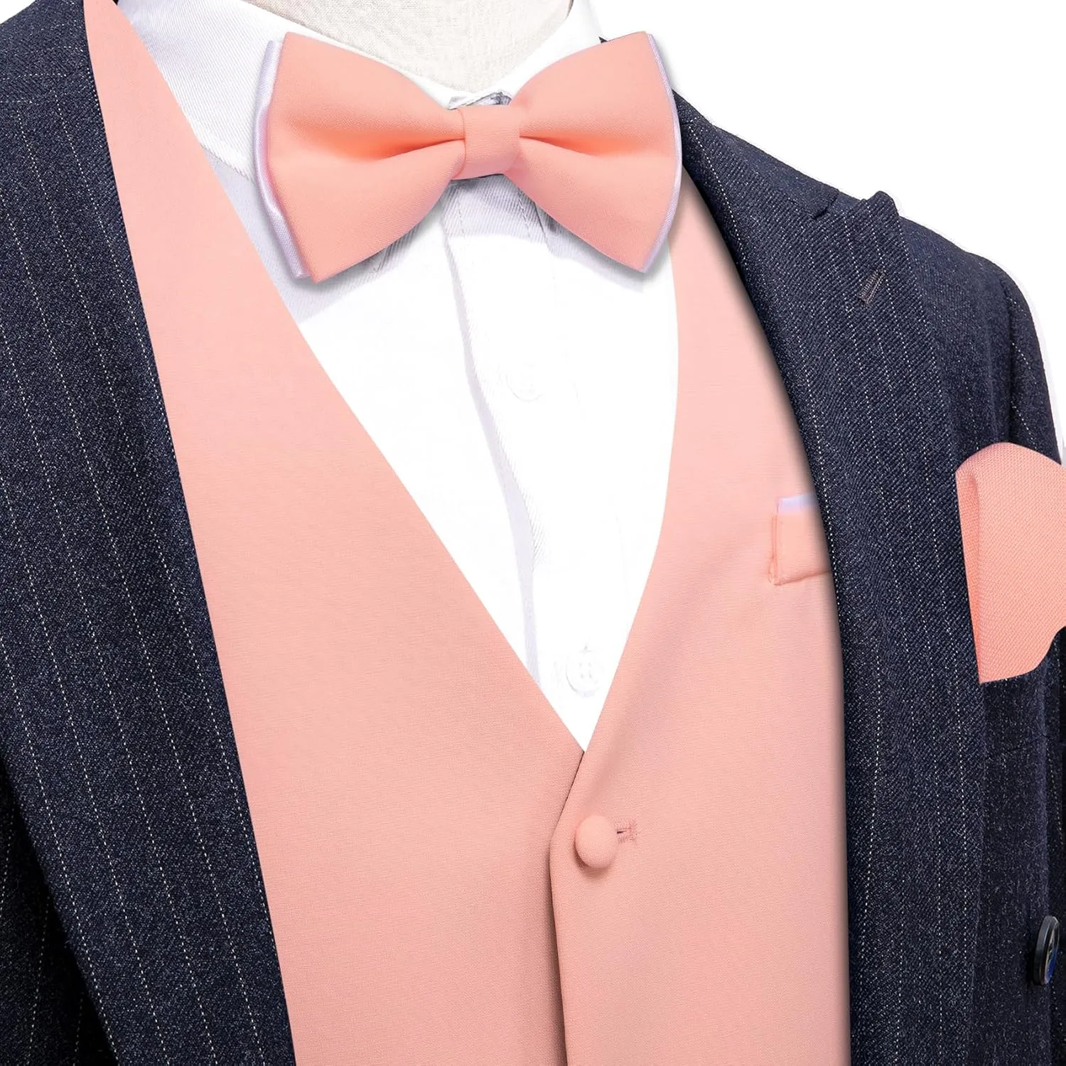 Barry.Wang Mens Suit Vest Bow Tie Set 4PCS Formal V-neck Slim Fit Casual Solid Color Waistcoat Wedding Party Tuxedo
