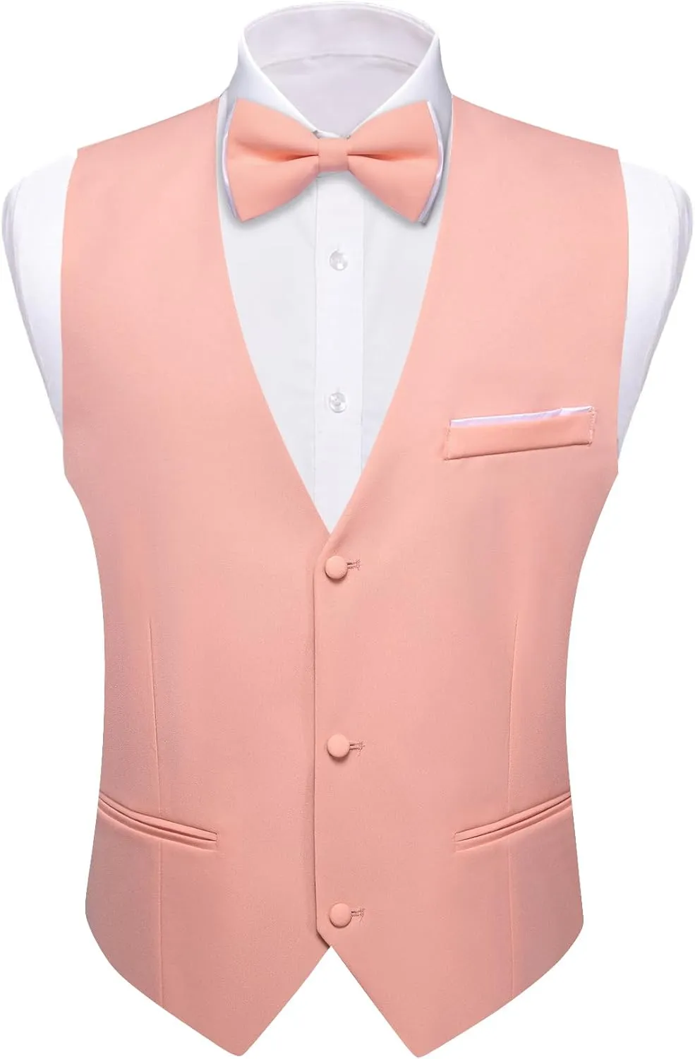 Barry.Wang Mens Suit Vest Bow Tie Set 4PCS Formal V-neck Slim Fit Casual Solid Color Waistcoat Wedding Party Tuxedo