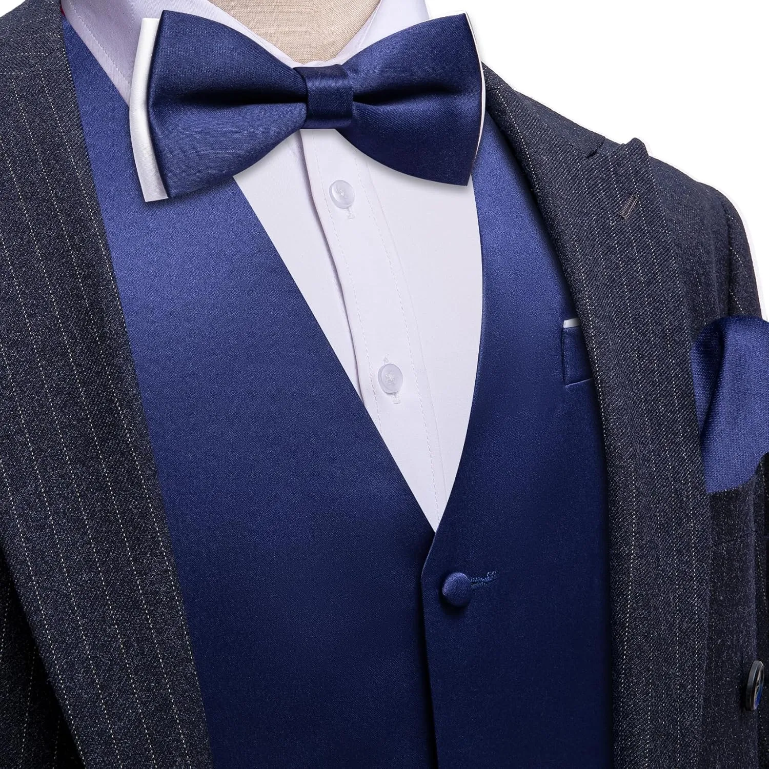 Barry.Wang Mens Suit Vest Bow Tie Set 4PCS Formal V-neck Slim Fit Casual Solid Color Waistcoat Wedding Party Tuxedo