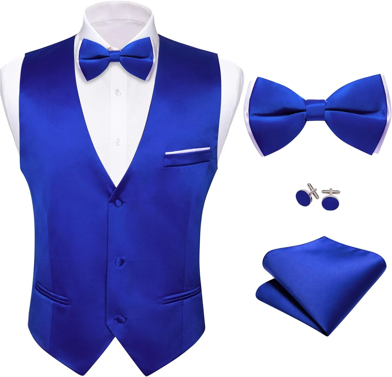 Barry.Wang Mens Suit Vest Bow Tie Set 4PCS Formal V-neck Slim Fit Casual Solid Color Waistcoat Wedding Party Tuxedo