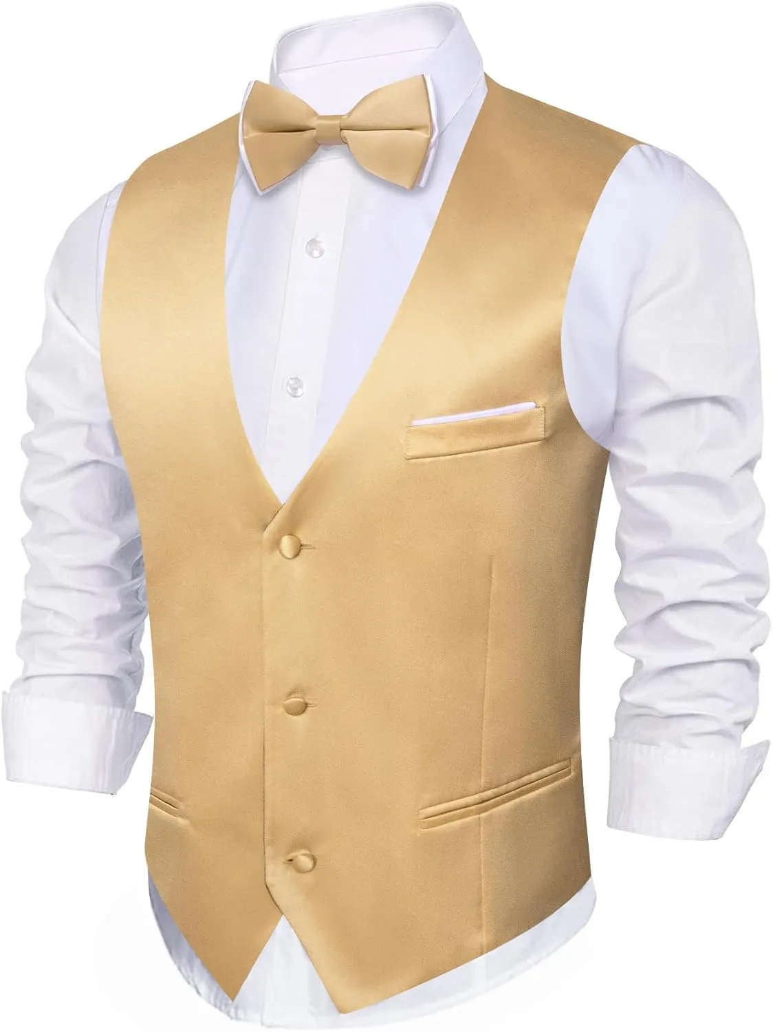 Barry.Wang Mens Suit Vest Bow Tie Set 4PCS Formal V-neck Slim Fit Casual Solid Color Waistcoat Wedding Party Tuxedo