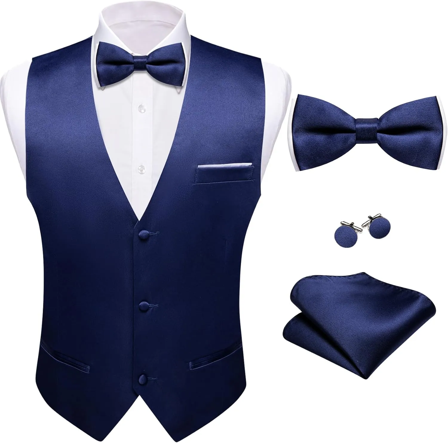 Barry.Wang Mens Suit Vest Bow Tie Set 4PCS Formal V-neck Slim Fit Casual Solid Color Waistcoat Wedding Party Tuxedo