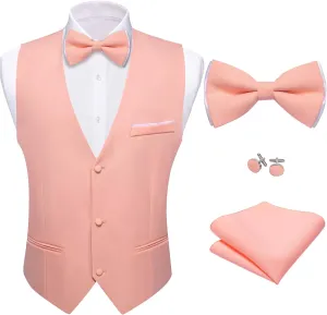 Barry.Wang Mens Suit Vest Bow Tie Set 4PCS Formal V-neck Slim Fit Casual Solid Color Waistcoat Wedding Party Tuxedo