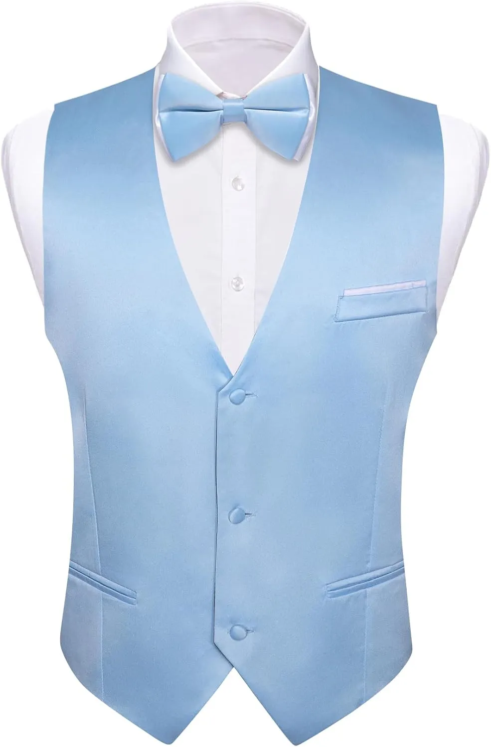 Barry.Wang Mens Suit Vest Bow Tie Set 4PCS Formal V-neck Slim Fit Casual Solid Color Waistcoat Wedding Party Tuxedo