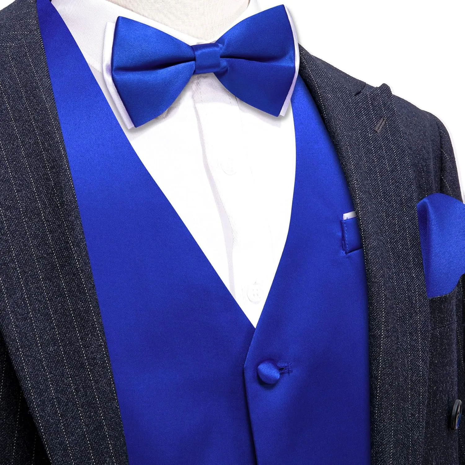 Barry.Wang Mens Suit Vest Bow Tie Set 4PCS Formal V-neck Slim Fit Casual Solid Color Waistcoat Wedding Party Tuxedo