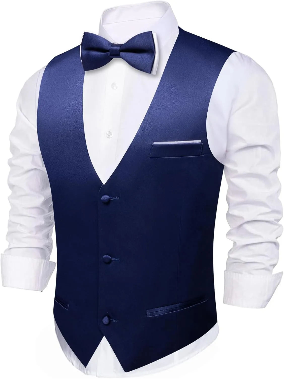 Barry.Wang Mens Suit Vest Bow Tie Set 4PCS Formal V-neck Slim Fit Casual Solid Color Waistcoat Wedding Party Tuxedo