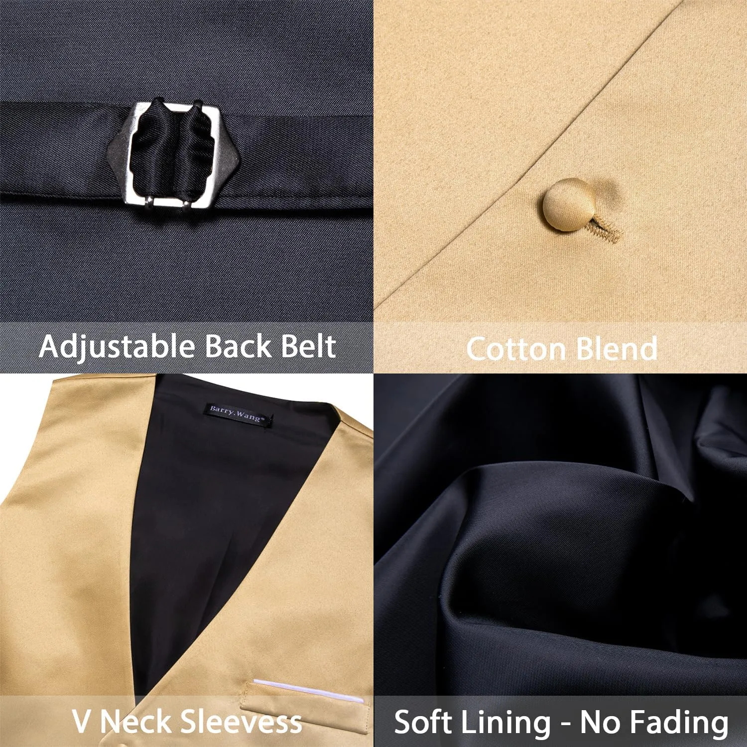 Barry.Wang Mens Suit Vest Bow Tie Set 4PCS Formal V-neck Slim Fit Casual Solid Color Waistcoat Wedding Party Tuxedo