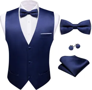 Barry.Wang Mens Suit Vest Bow Tie Set 4PCS Formal V-neck Slim Fit Casual Solid Color Waistcoat Wedding Party Tuxedo