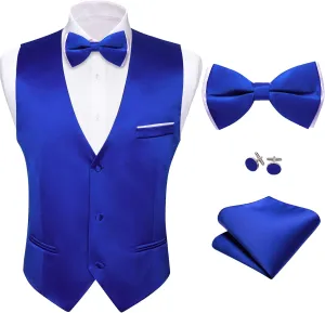 Barry.Wang Mens Suit Vest Bow Tie Set 4PCS Formal V-neck Slim Fit Casual Solid Color Waistcoat Wedding Party Tuxedo