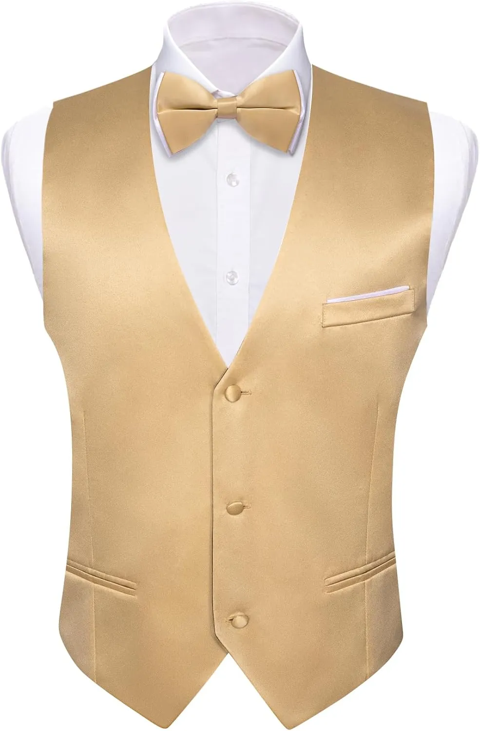 Barry.Wang Mens Suit Vest Bow Tie Set 4PCS Formal V-neck Slim Fit Casual Solid Color Waistcoat Wedding Party Tuxedo