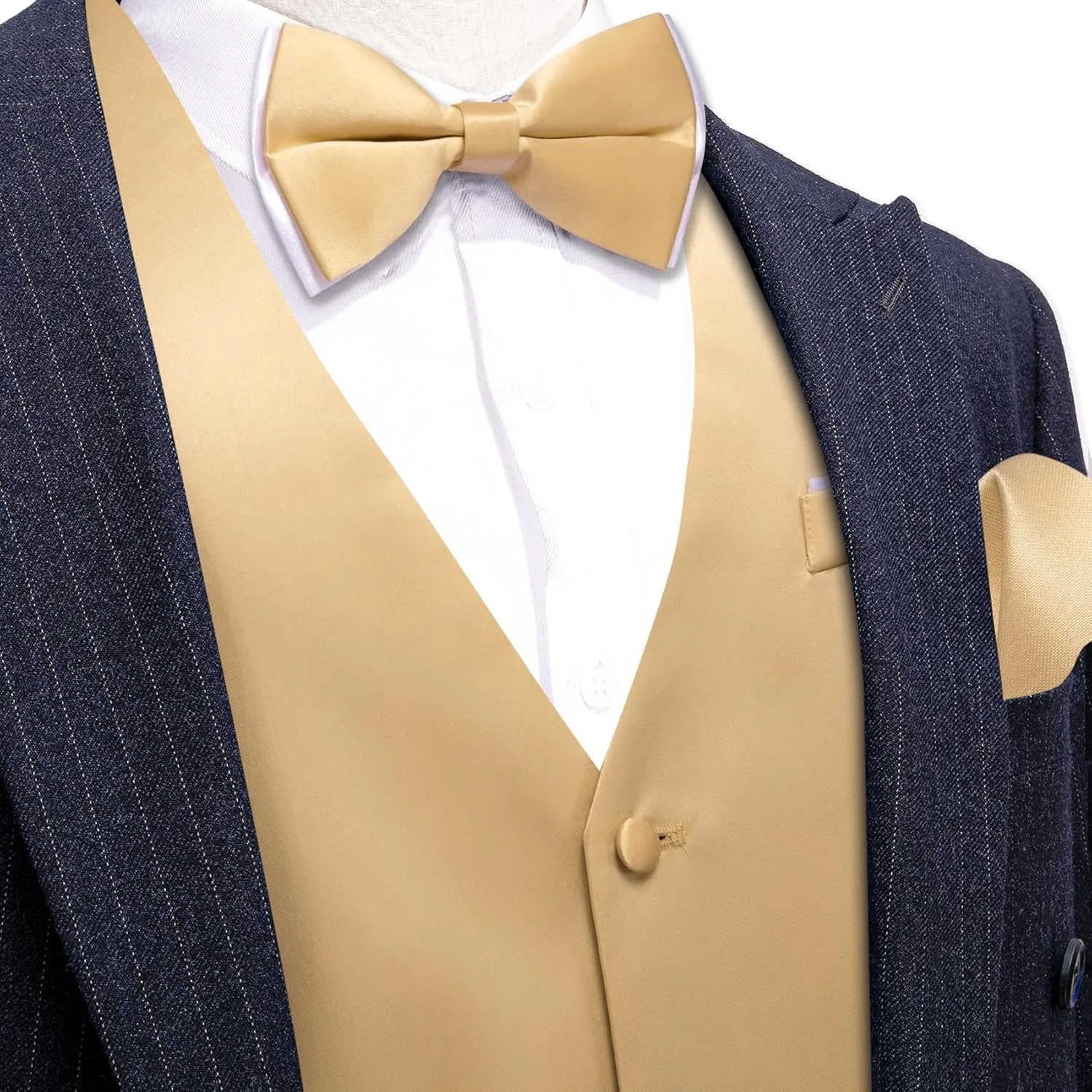 Barry.Wang Mens Suit Vest Bow Tie Set 4PCS Formal V-neck Slim Fit Casual Solid Color Waistcoat Wedding Party Tuxedo