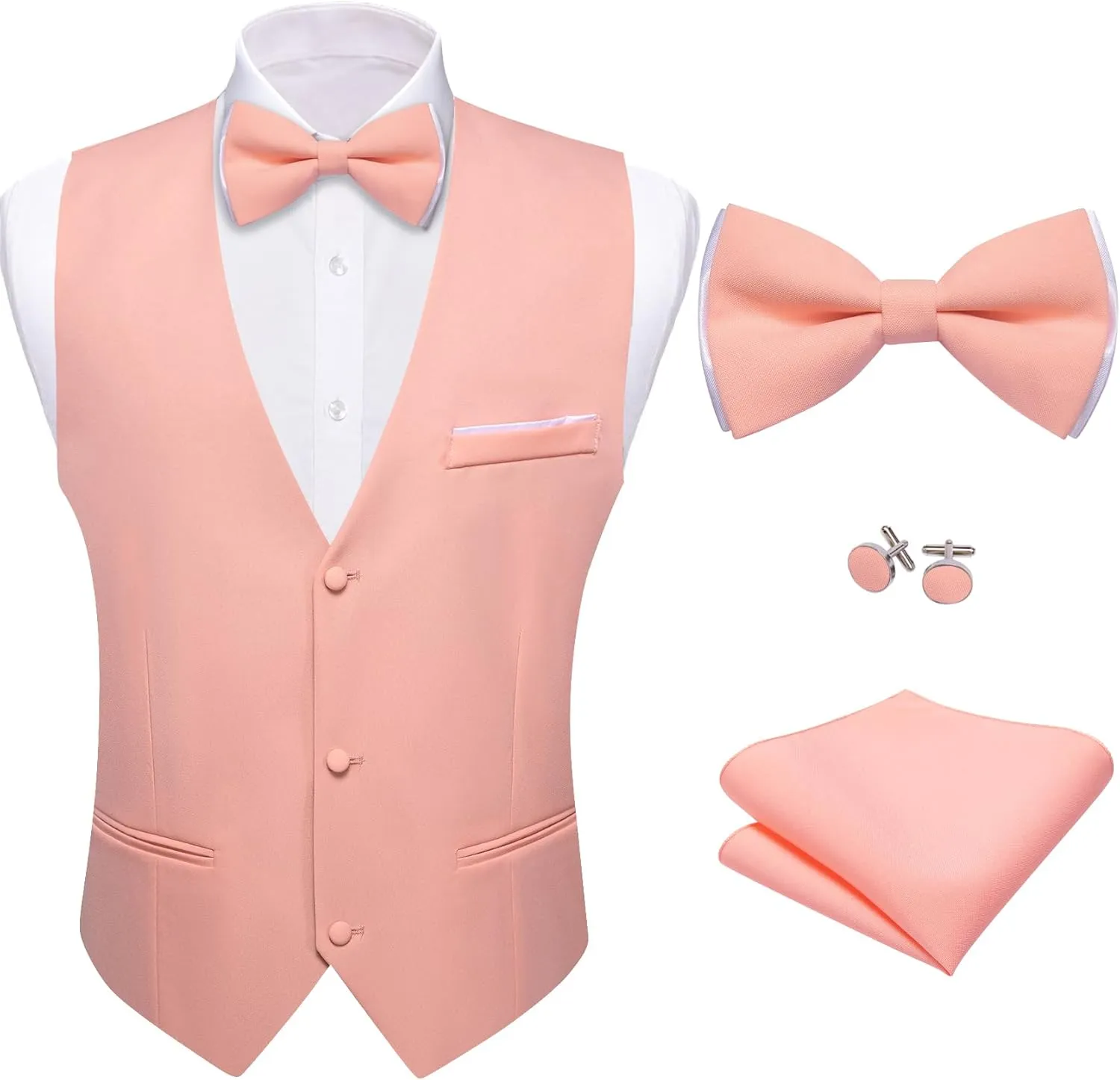 Barry.Wang Mens Suit Vest Bow Tie Set 4PCS Formal V-neck Slim Fit Casual Solid Color Waistcoat Wedding Party Tuxedo