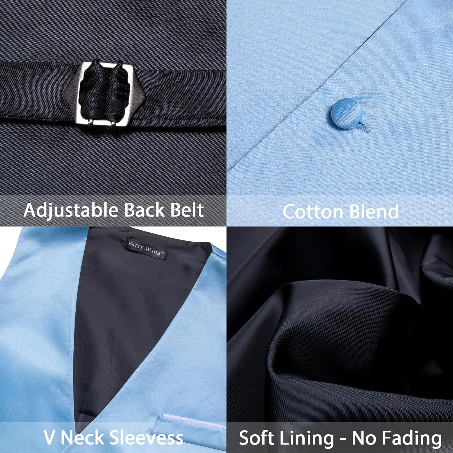 Barry.Wang Mens Suit Vest Bow Tie Set 4PCS Formal V-neck Slim Fit Casual Solid Color Waistcoat Wedding Party Tuxedo