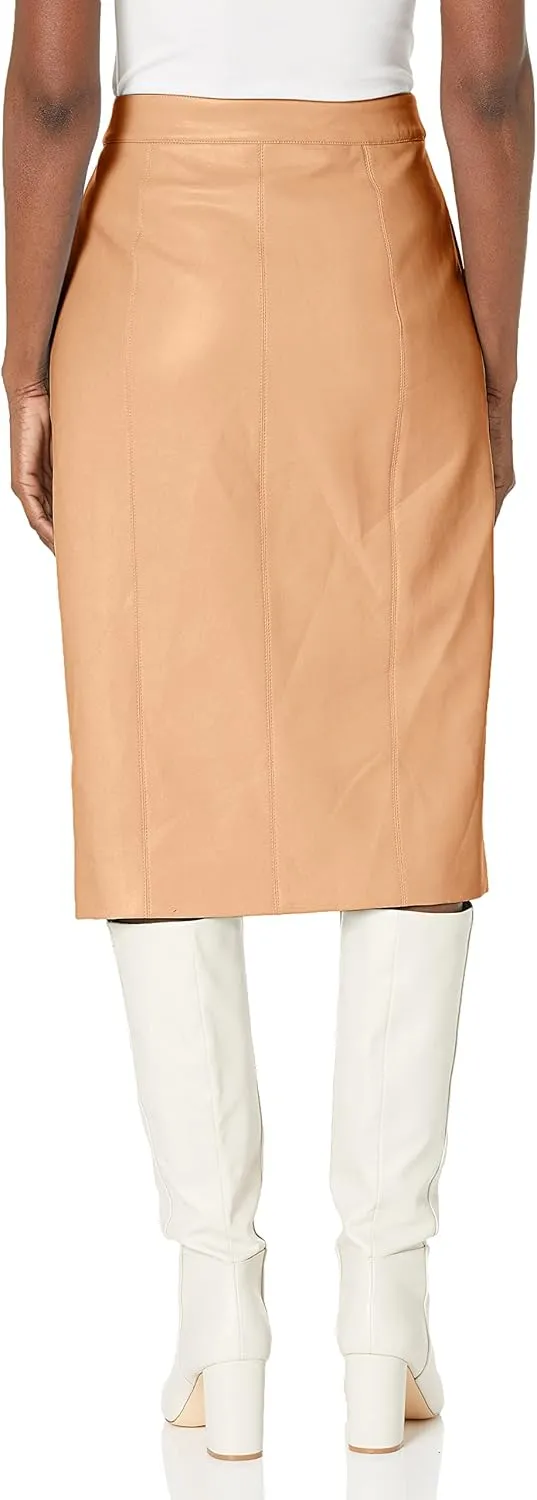 BCBGMAXAZRIA Women's Fitted Faux Leather Pencil Skirt Functional Pocket Button Front