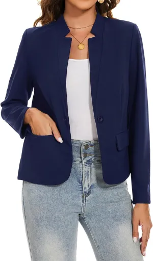 Blazers for Women Long Sleeve Notch Collar Blazer Button Front Casual Work Office Suit Jackets with Pockets