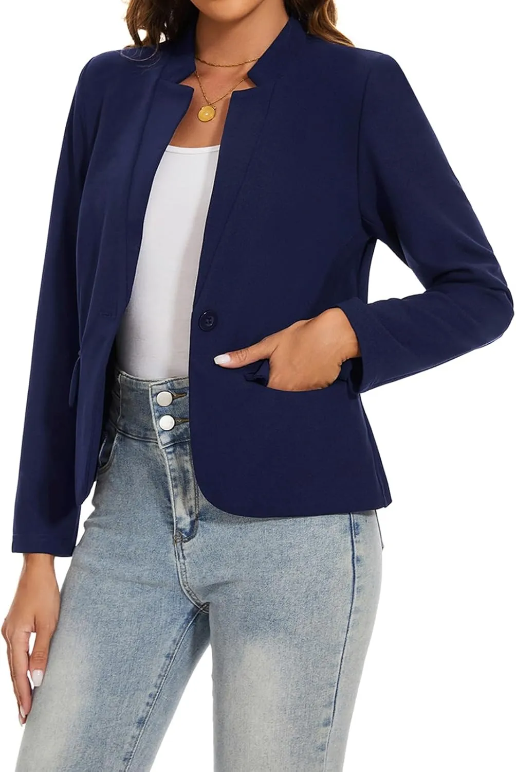 Blazers for Women Long Sleeve Notch Collar Blazer Button Front Casual Work Office Suit Jackets with Pockets
