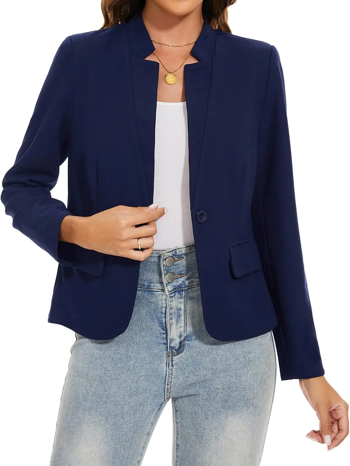 Blazers for Women Long Sleeve Notch Collar Blazer Button Front Casual Work Office Suit Jackets with Pockets