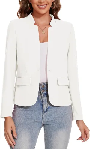 Blazers for Women Long Sleeve Notch Collar Blazer Button Front Casual Work Office Suit Jackets with Pockets
