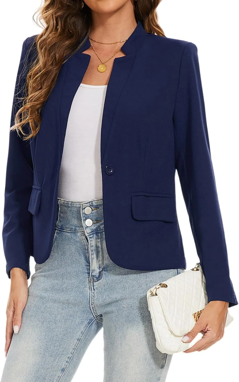 Blazers for Women Long Sleeve Notch Collar Blazer Button Front Casual Work Office Suit Jackets with Pockets
